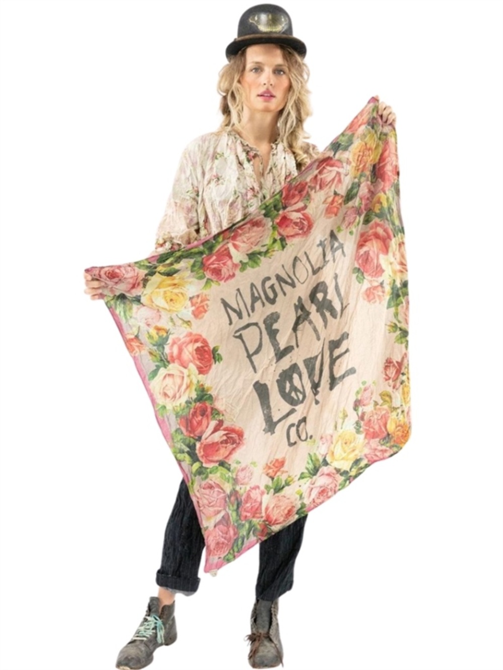 Magnolia Pearl Endless Roses Scarf, No. 113. Large. Rare.